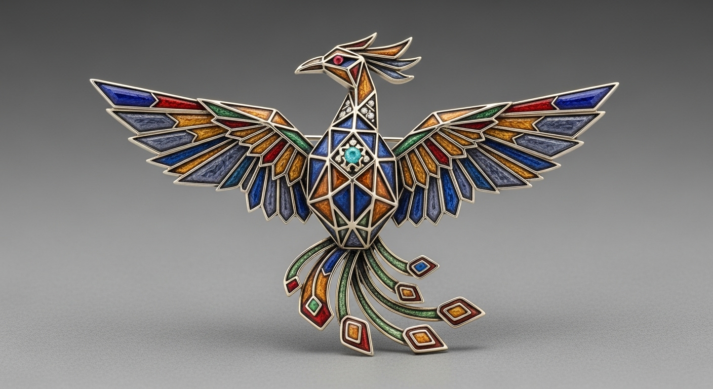 Geometric Phoenix Brooch - Modern low-poly phoenix design
